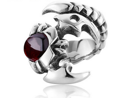 Mens Ruby Scorpion Titanium Steel Ring